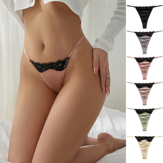 Lace Erotic T Panties Ice Silk Sports Invisible Low Waist Thong