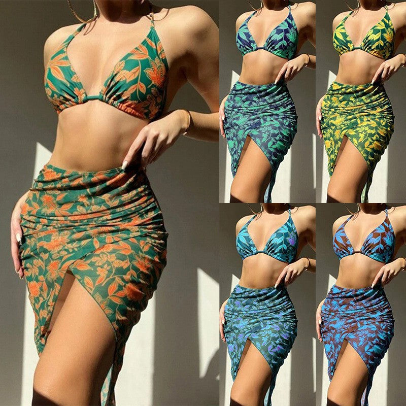 Sexy Three-piece Floral Print Separate Bikini  Swimwear