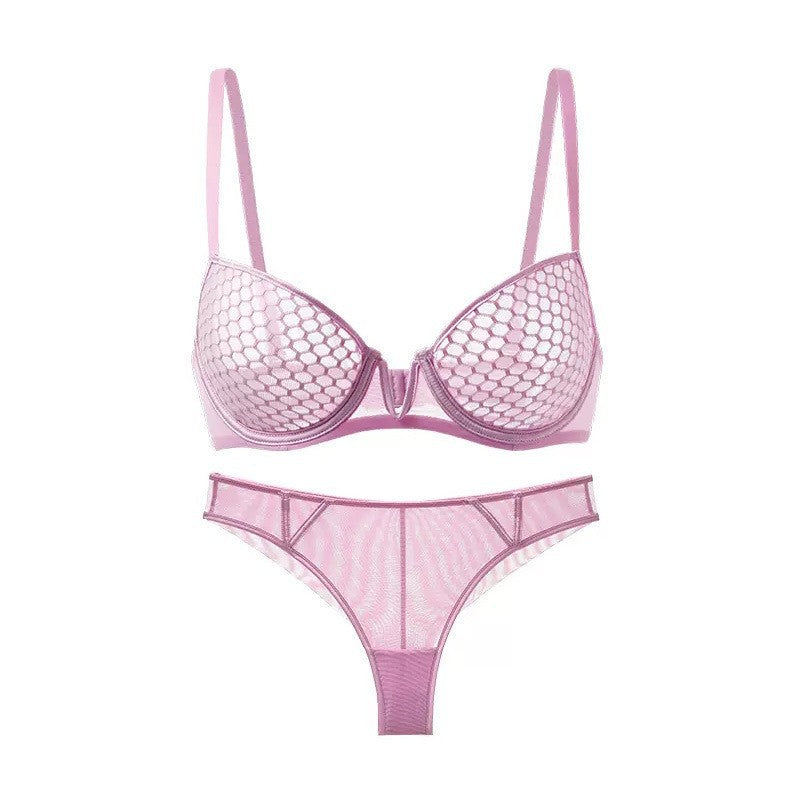 French Lace Sexy Ultra Thin Soft Steel Ring Bra Set