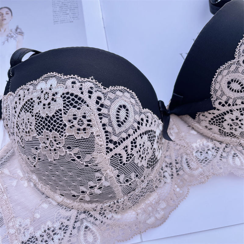 Sexy Lace Embroidery Color Clash Plus Size Bra Set