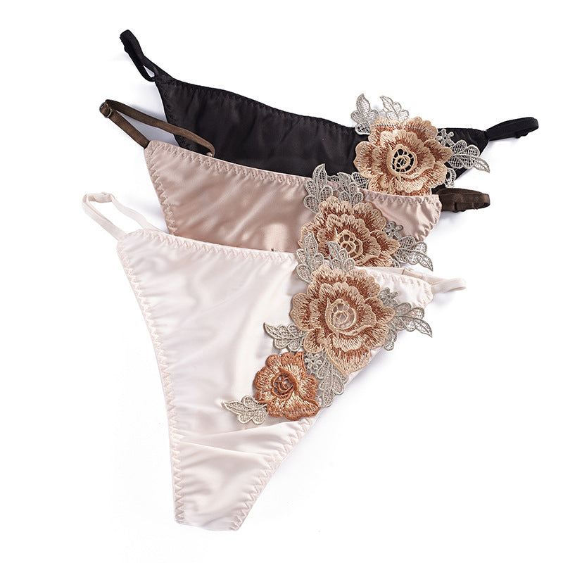 Sexy Lightly Embroidered Low Waist Spaghetti Strap Thong Panties