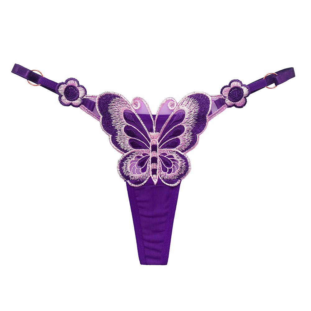 Butterfly Element Thong Adjustable Low Waist Seductive Embroidered Panties
