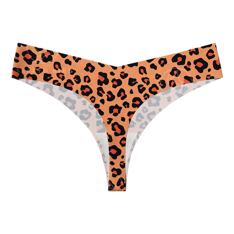 Sexy Low Waist Plus Size Panties Seamless Ice Silk Leopard Thong