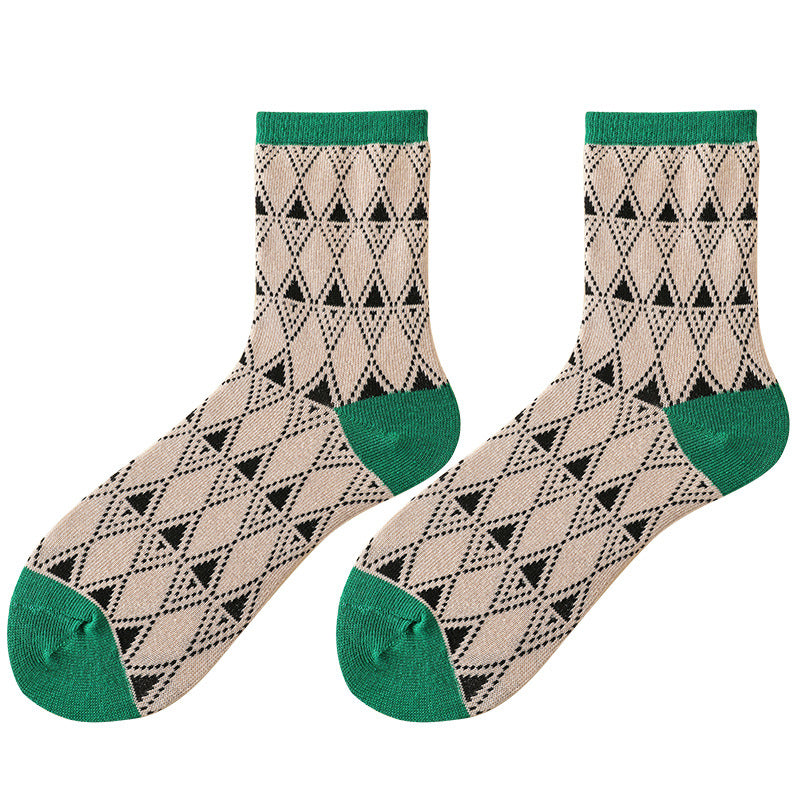 Thin Section Mid-calf Retro Rhombic Jacquard Pile Tide Socks Cotton Socks