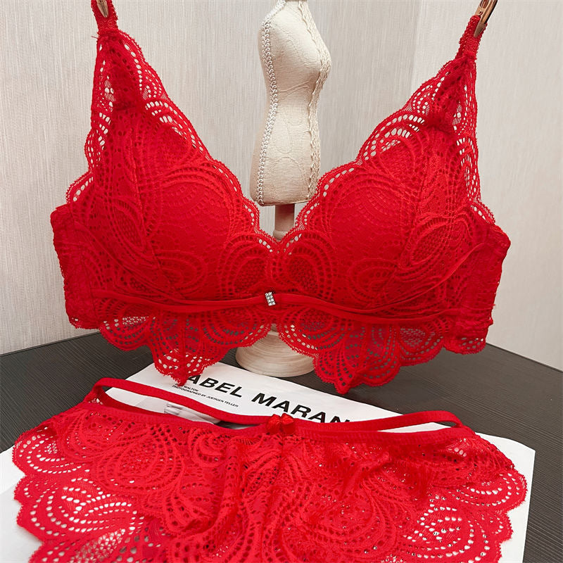 French Sexy Deep V Lace Ultra Thin Bra Set