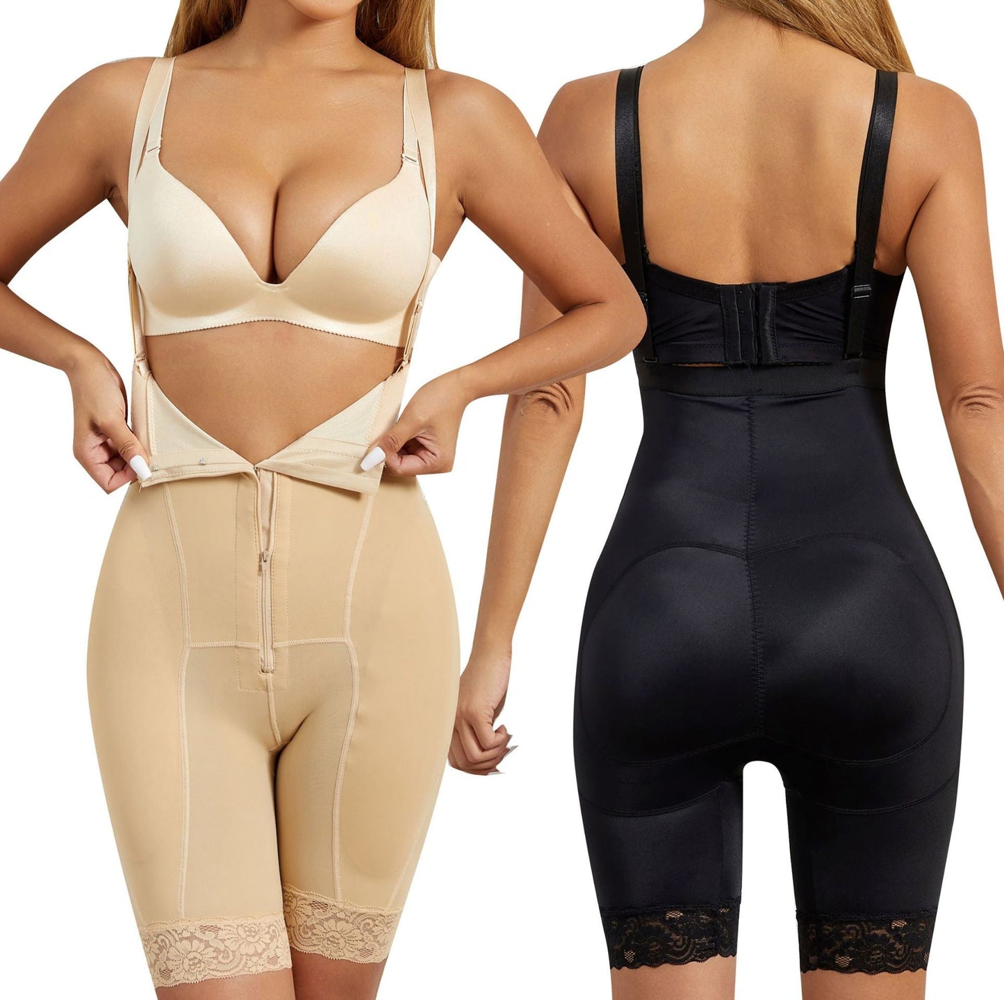 High Waist Shapewear Sling One-piece Zipper Tummy & Buttock Enhancement Bodysuit