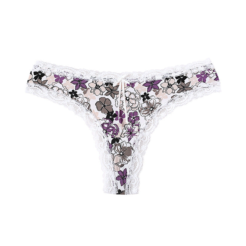 Sexy Ice Silk Seamless Lace Thong Panties