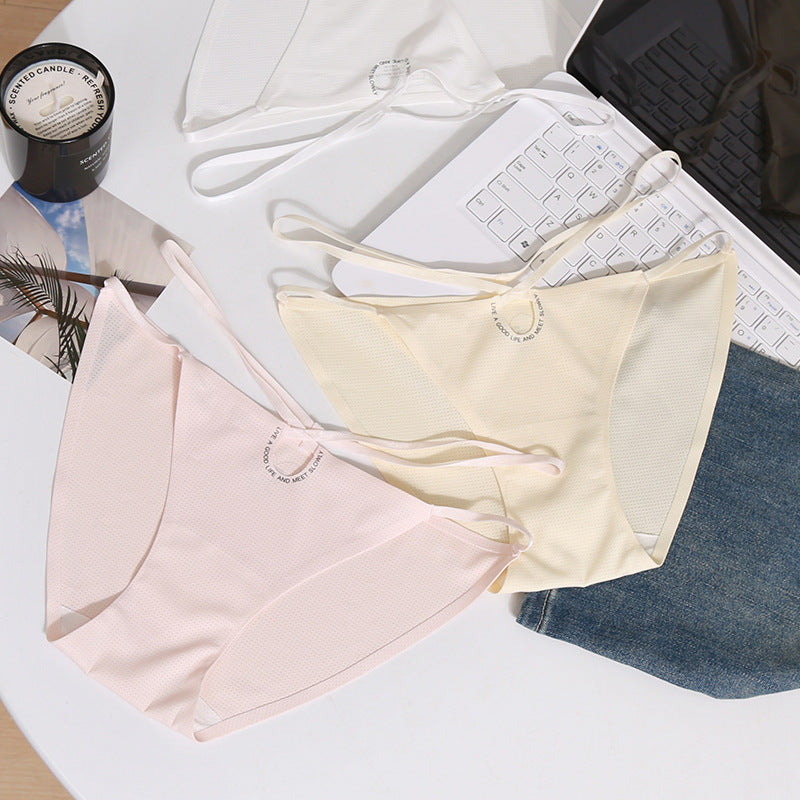 7A Antibacterial Spaghetti Strap Ice Silk Triangle Panties No Trace Sports Panties