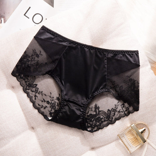 Sexy Seamless Ice Silk Mesh Lace Midriff Panties