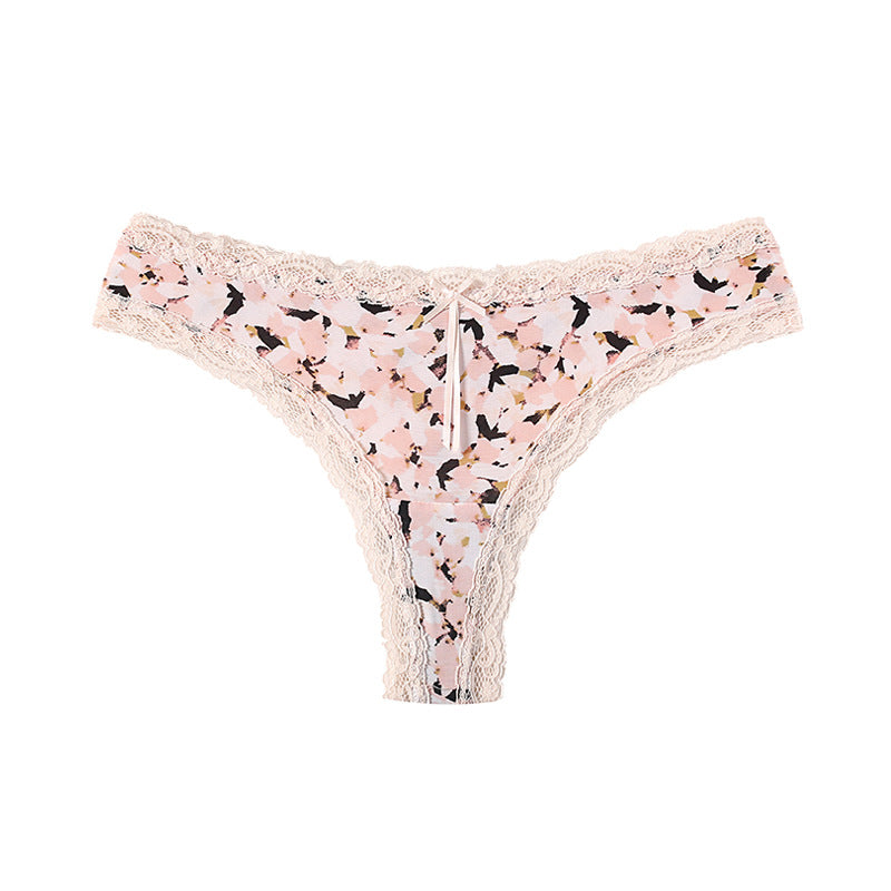 Sexy Ice Silk Seamless Lace Thong Panties