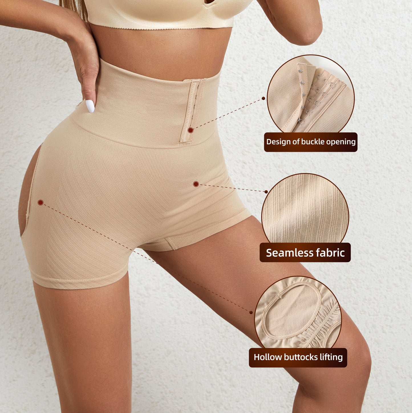 High Waisted Tummy Tuck Pants Buckle Sexy Buttless Exposed Shaping Panties