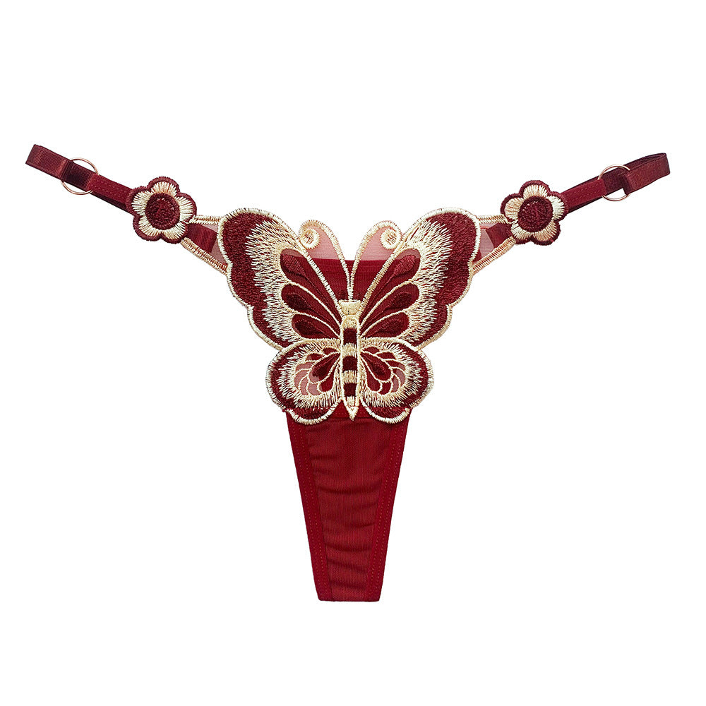 Butterfly Element Thong Adjustable Low Waist Seductive Embroidered Panties