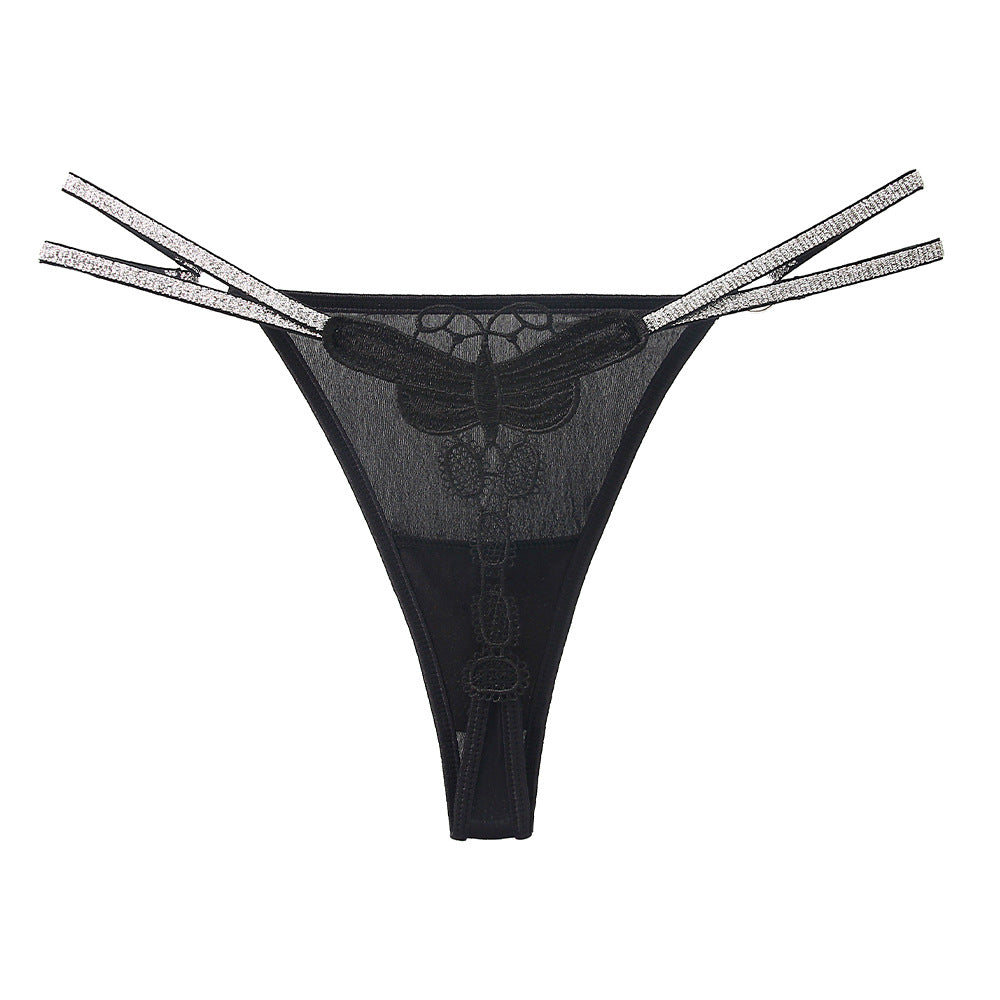 Glitter Spaghetti Strap Panties Ice Silk Sexy Embroidered Thongs