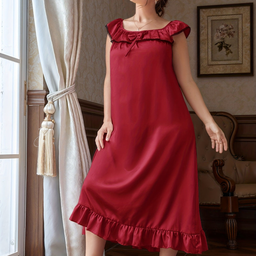 Faux Silk Sleepwear for Women Ruffle Babydoll Nightgown
