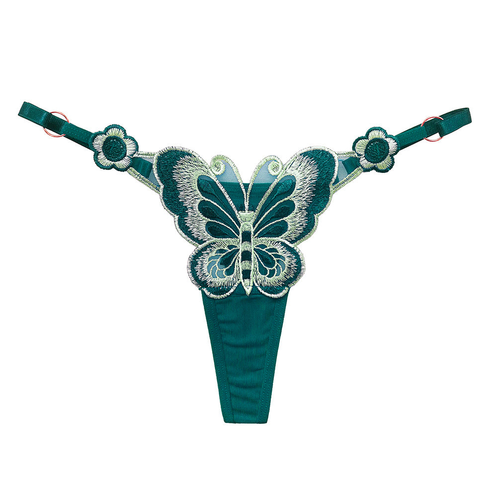 Butterfly Element Thong Adjustable Low Waist Seductive Embroidered Panties
