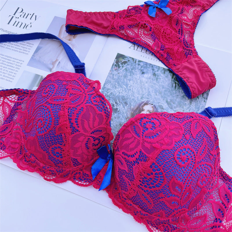 Fashion Color Block Sexy Lace Bra Set