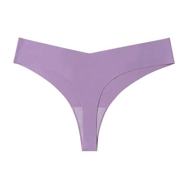 Low Waist Ice Silk Nude Cotton Crotch Large Size T Panties Sexy One Piece Briefs