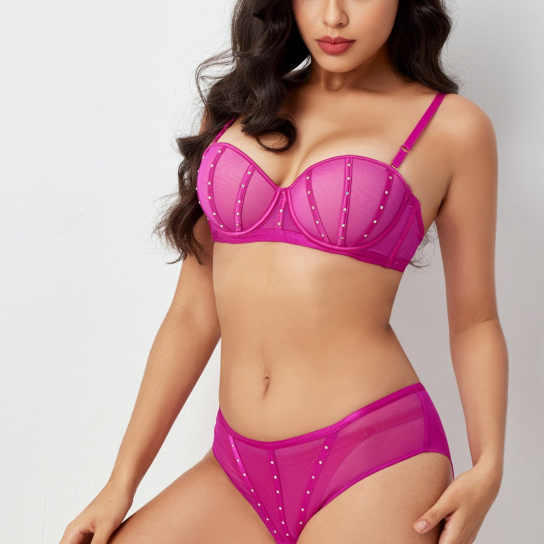 Sexy Fashion Hot Diamonds To Collect Side Breasts Anti-sagging Top Support Bra Set