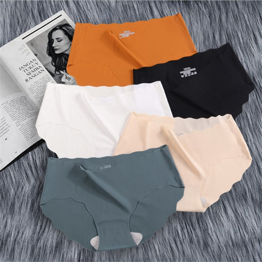 One Piece Ice Silk Free Mid Waist Quick Dry Wave Panties