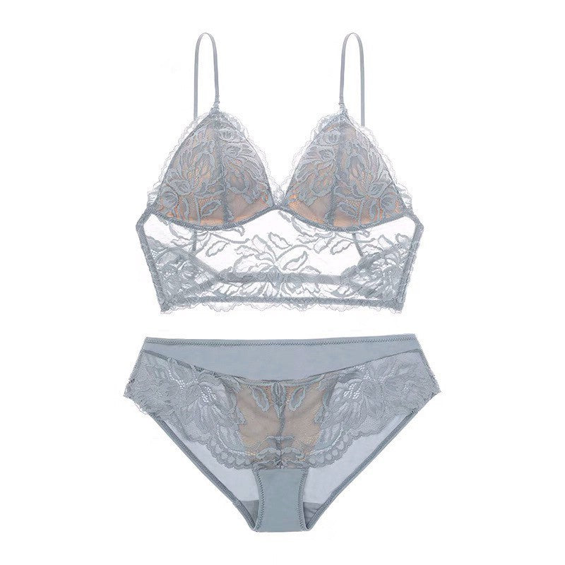French Sexy Lace Thin Triangle Cup Bra U-Shape Back Bra Set