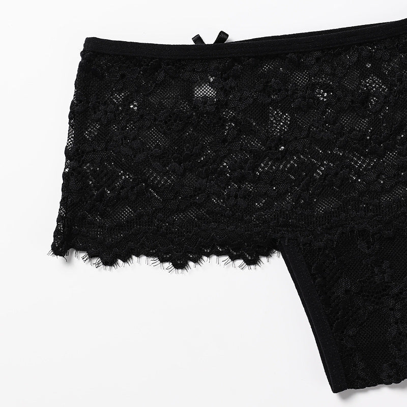 Sexy Lace Splicing Bowknot Thong Panties