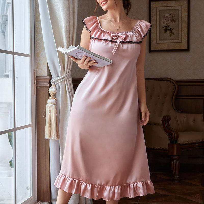 Faux Silk Sleepwear for Women Ruffle Babydoll Nightgown