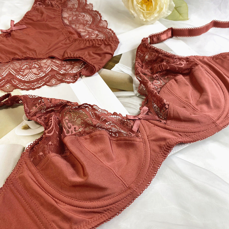 Sexy Ultra-thin Gathering Lace Breathable Plus Size Bra Set