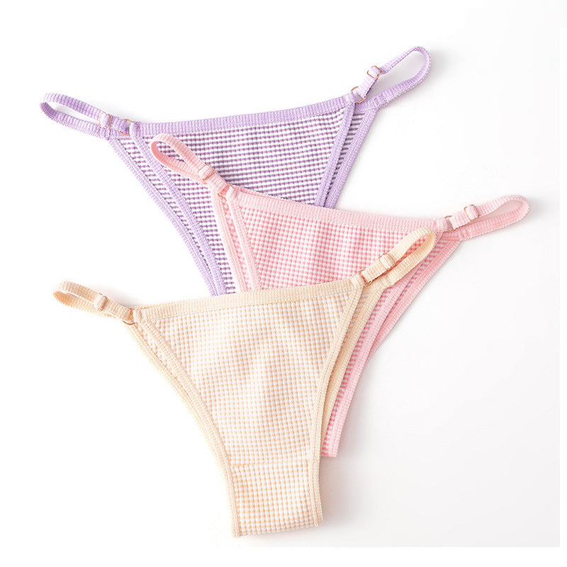 Adjustable Buckle Spaghetti Strap Thong Sexy Striped Panties