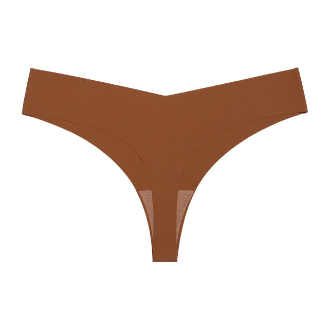 Low Waist Ice Silk Nude Cotton Crotch Large Size T Panties Sexy One Piece Briefs