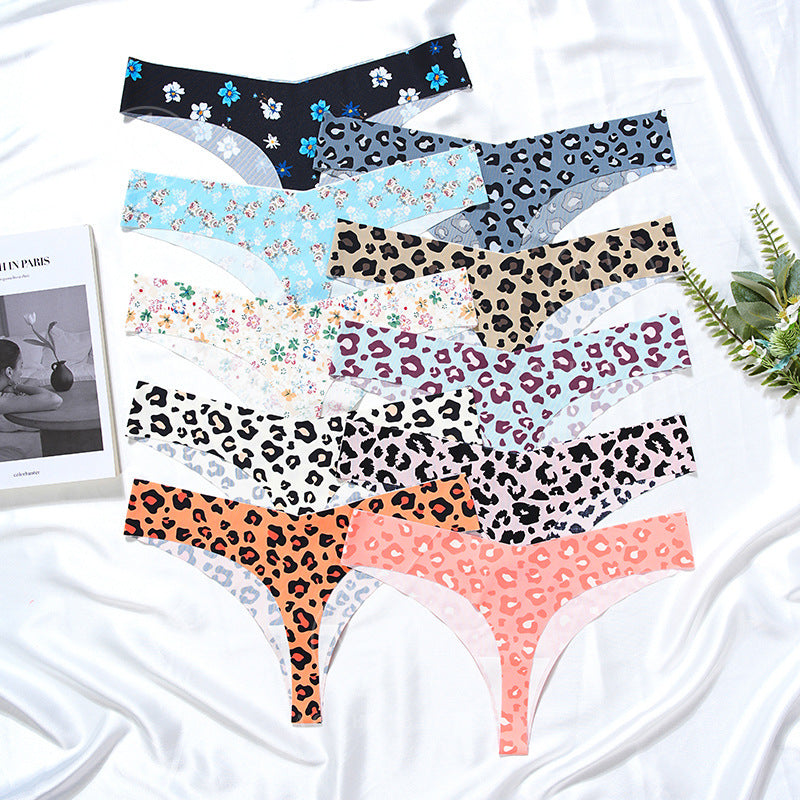 Sexy Low Waist Plus Size Panties Seamless Ice Silk Leopard Thong
