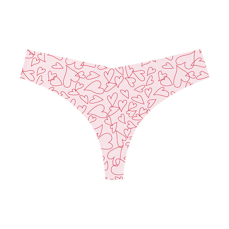 Chic Heartline Print Low-Rise T-Back Thong Panties