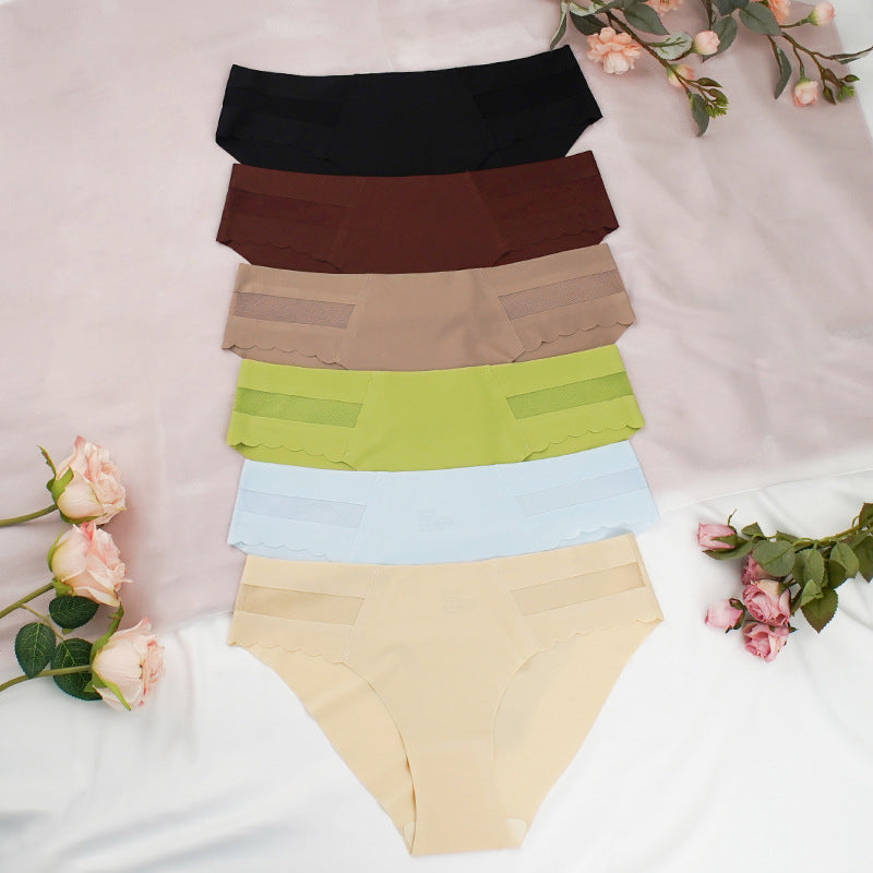 Seamless Ice Silk Panties One Piece Cotton Crotch Breathable Solid Color Triangle Pants