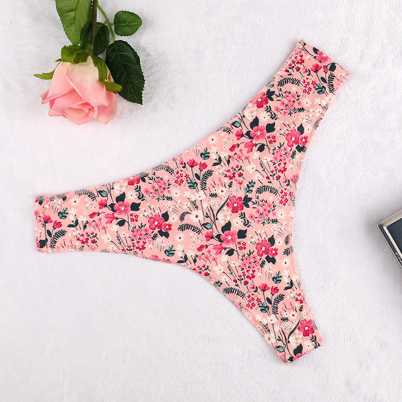 Floral Seamless Invisible Breathable Triangle Panties Low Rise Panties Thongs