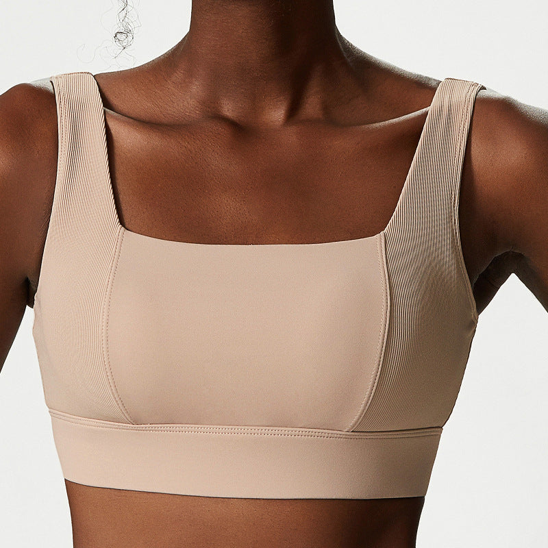 Plus Size Strong Support Fitness Exercise Spliced Threaded No Stitching Fixed Cups Sports Yoga Bra