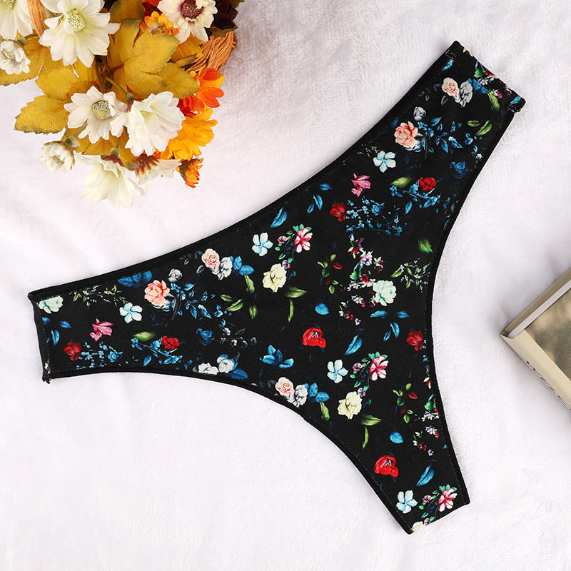 Floral Seamless Invisible Breathable Triangle Panties Low Rise Panties Thongs