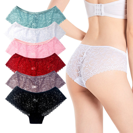 Sexy Lace Panties Hollowed Out Hip Lifting Low Waisted Boxer Briefs