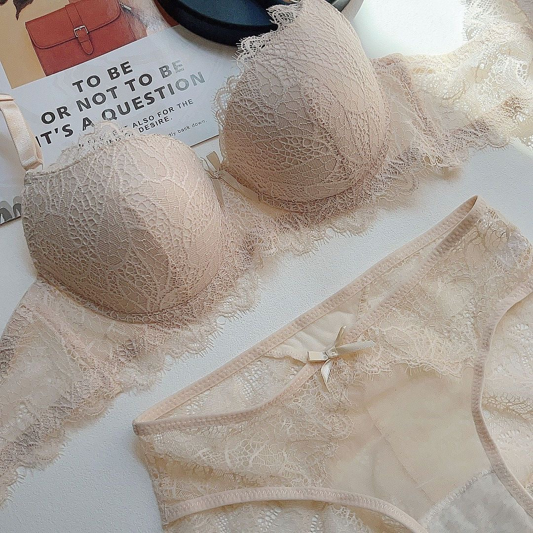 Sweet Lace Pure Desire Thin Cup Sexy Cross Back Plus Size Bra Set