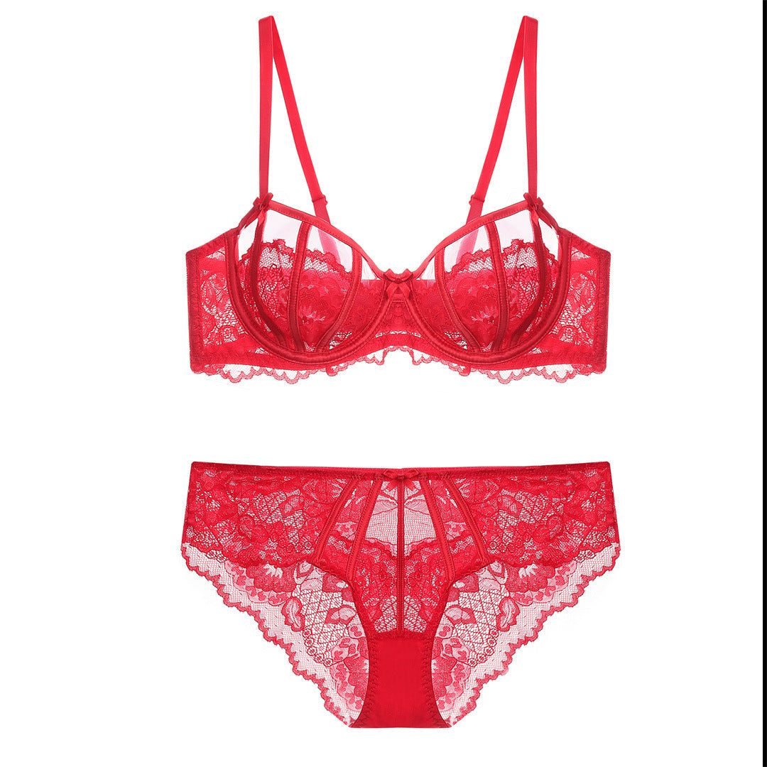 French Lace Lingerie Sexy Ultra Thin Adjustable Bra Set