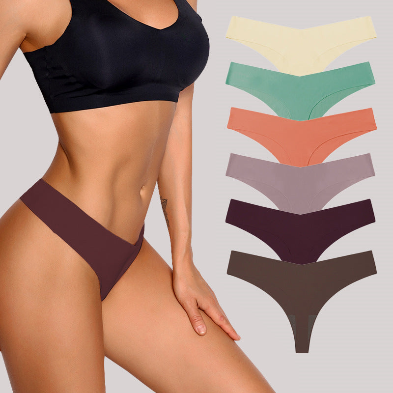 Low Waist Ice Silk Nude Cotton Crotch Large Size T Panties Sexy One Piece Briefs