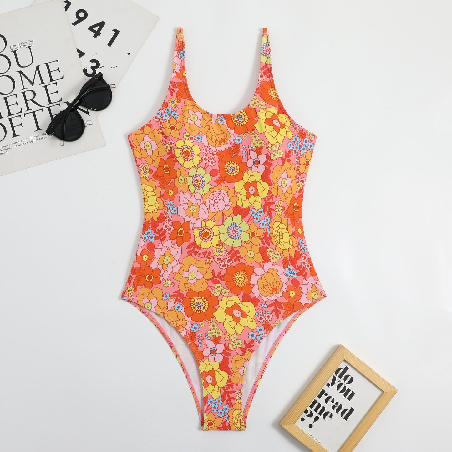 Floral Slim One Piece Swimsuit Tight Backless Swimwear