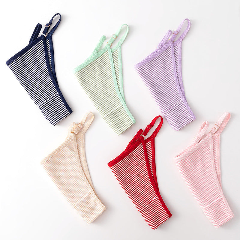 Adjustable Buckle Spaghetti Strap Thong Sexy Striped Panties