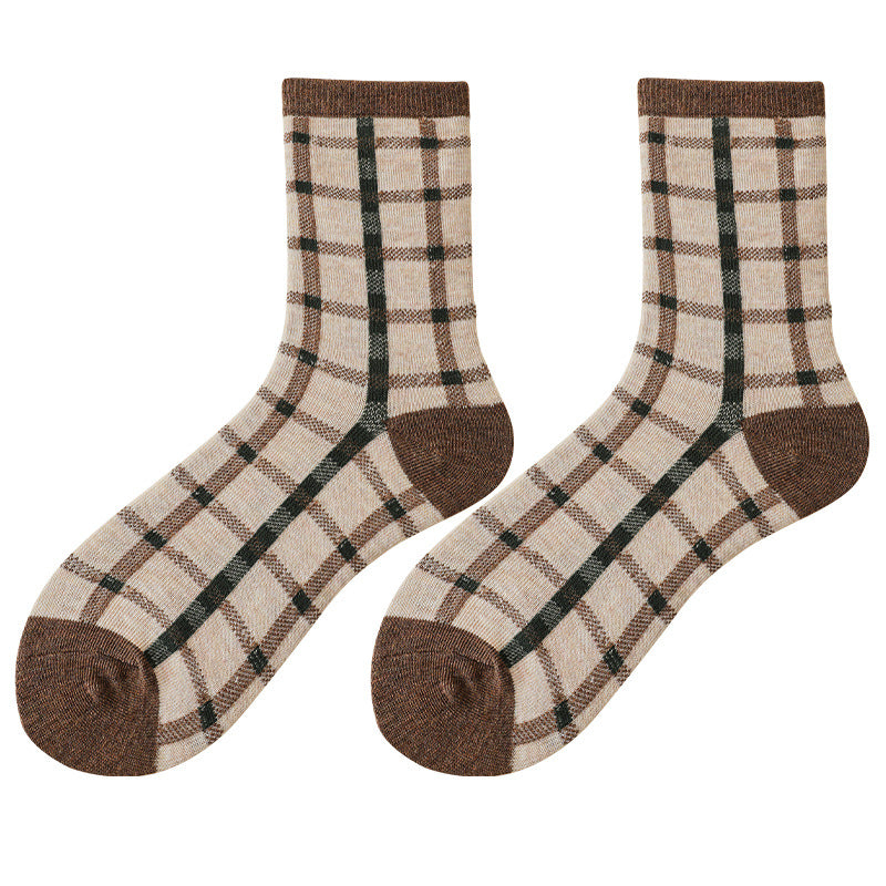 Vintage Mid-calf Flower Rhombus Cotton Stacked Socks Tide Socks
