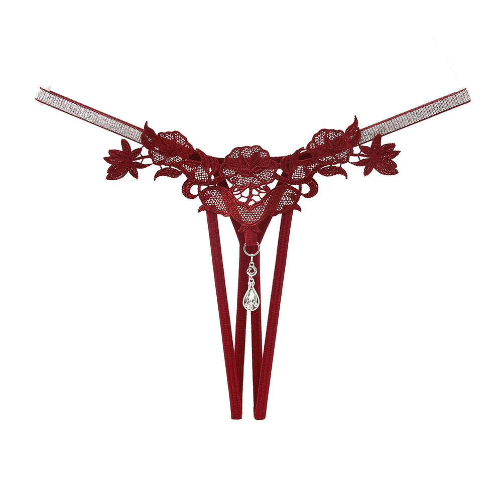 Rhinestone Temptation Erotic Panties Hollowed Out Embroidered Erotic Open Thongs