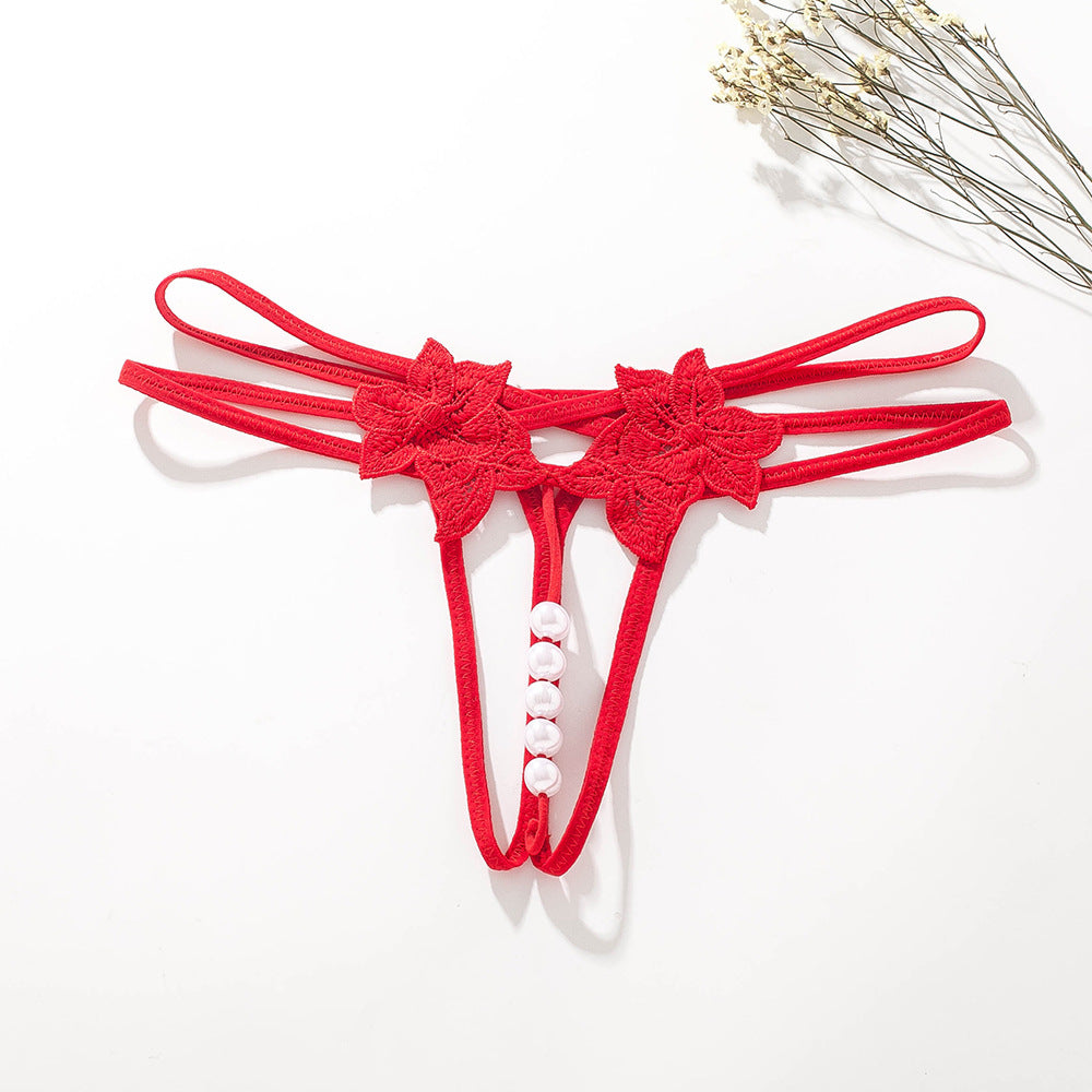 Erotic Sexy Open Large Pearl Massage Thong Panties