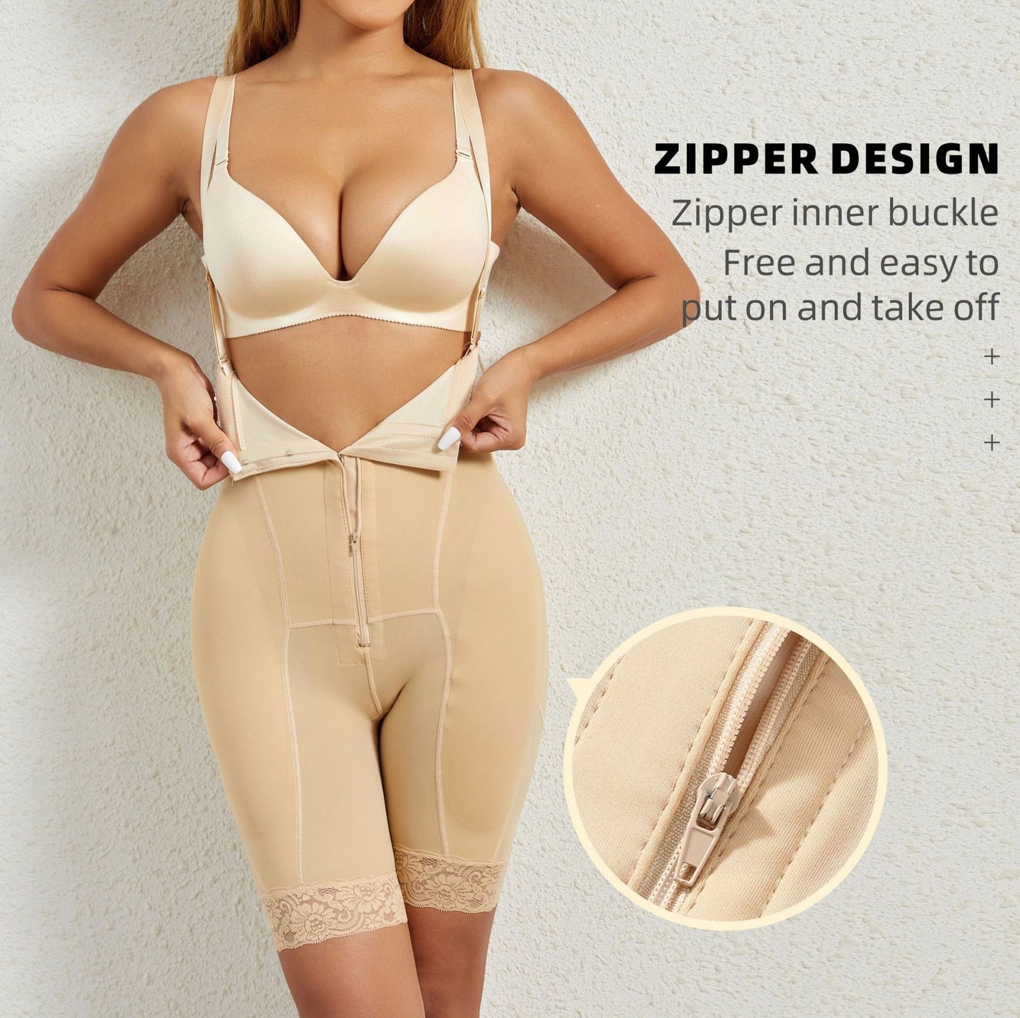 High Waist Shapewear Sling One-piece Zipper Tummy & Buttock Enhancement Bodysuit