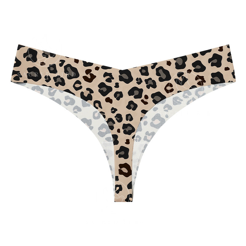 Sexy Low Waist Plus Size Panties Seamless Ice Silk Leopard Thong