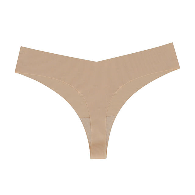 Low Waist Ice Silk Nude Cotton Crotch Large Size T Panties Sexy One Piece Briefs