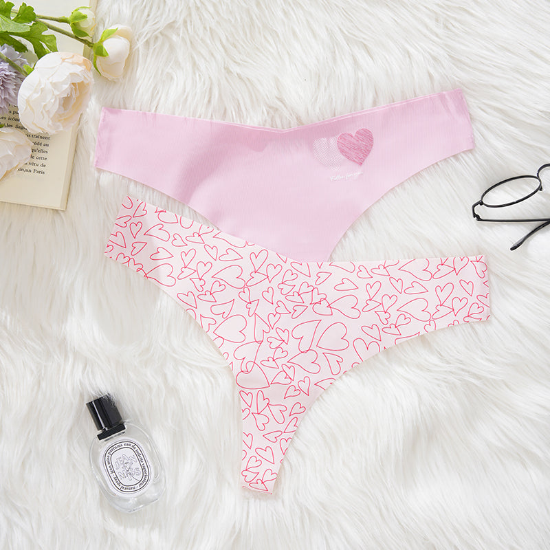 Chic Heartline Print Low-Rise T-Back Thong Panties