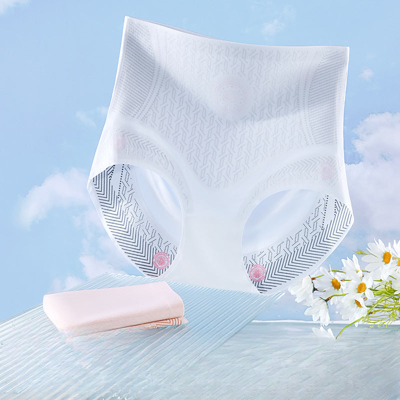 High Waist Ice Silk Liquid Nude Silk Crotch Tummy Tuck Triangle Panties