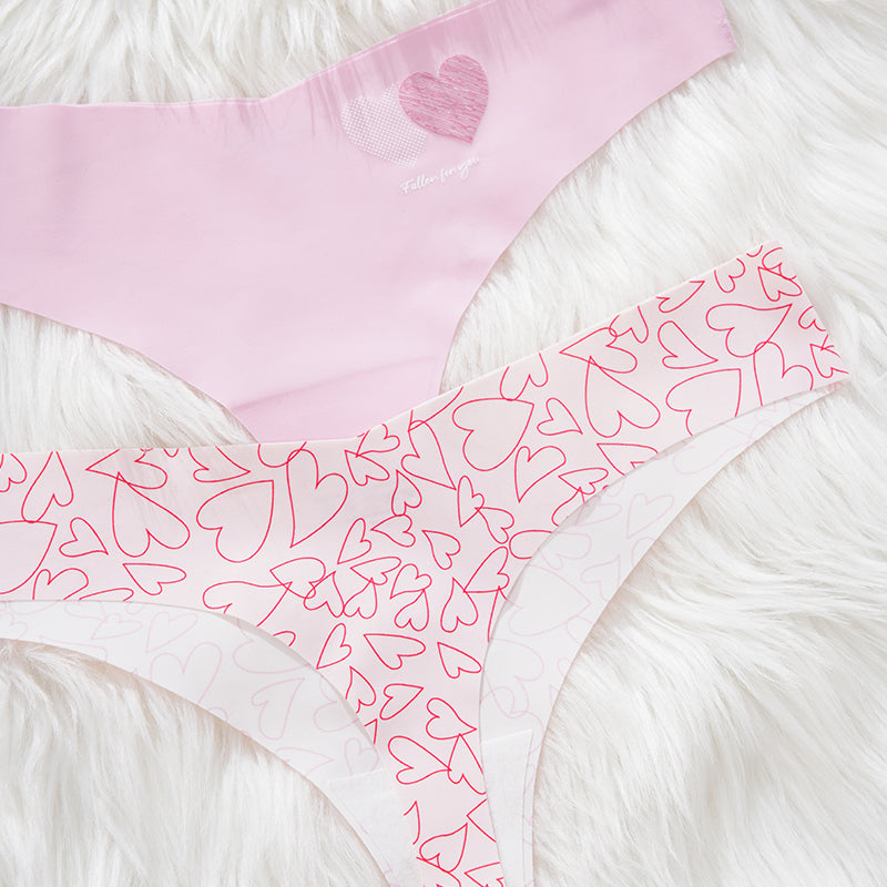 Chic Heartline Print Low-Rise T-Back Thong Panties